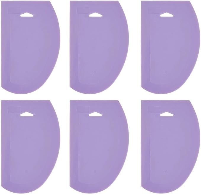 Soro Essentials- 7-1/2" x 4” Dough Scrapers Purple Color Plastic Set of 6- Food Safe Plastic Bowl Scraper Sharp Edge Scraper Bench Scraper Bakeware Decorating Tools Sculpting Modelling Tools