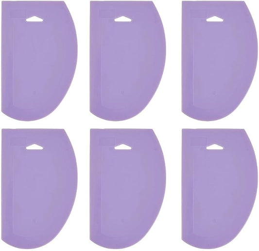 Soro Essentials- 7-1/2" x 4” Dough Scrapers Purple Color Plastic Set of 6- Food Safe Plastic Bowl Scraper Sharp Edge Scraper Bench Scraper Bakeware Decorating Tools Sculpting Modelling Tools