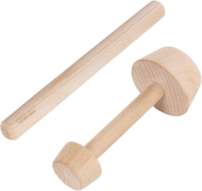 Webake Wood Rolling Pin and Tart Tamper Set,12 Inch Dough Roller for Baking Pie Shell Cookies Pasta Ravioli and Pastry