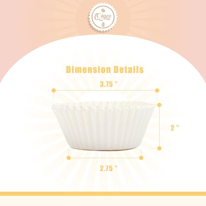 qiqee 600 Count Large Size Cupcake Liners White Muffin Liners Food Grade Jumbo Baking Cups Paper No Smells（Large Size）