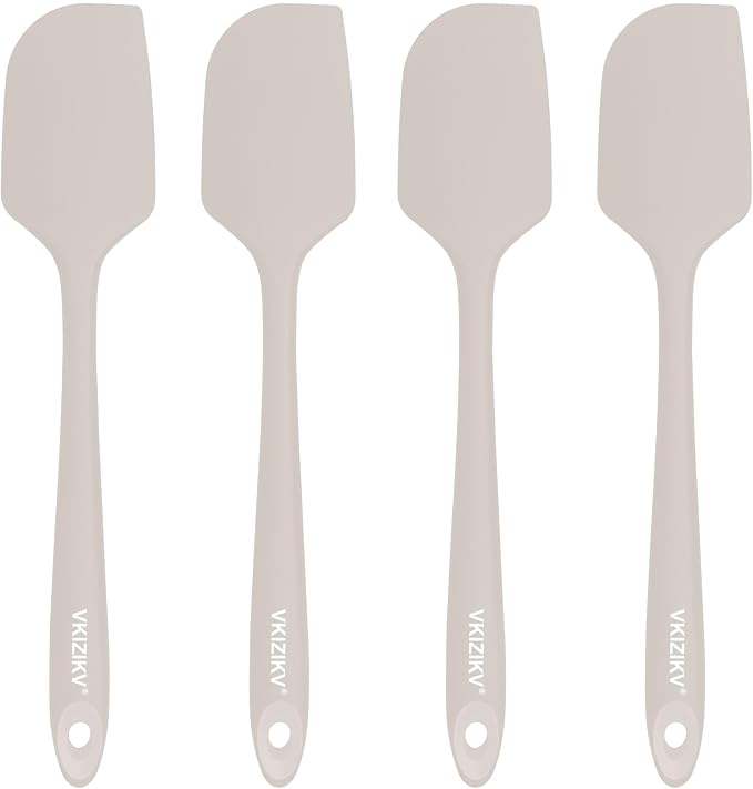 4 Pcs Silicone Spatula Set, 11.4 In, 600°F Heat Resistant Rubber Spatulas for Baking, Cooking & Mixing, Flexible and Non-Stick Kitchen Utensils, Seamless & Dishwasher Safe (Khaki)