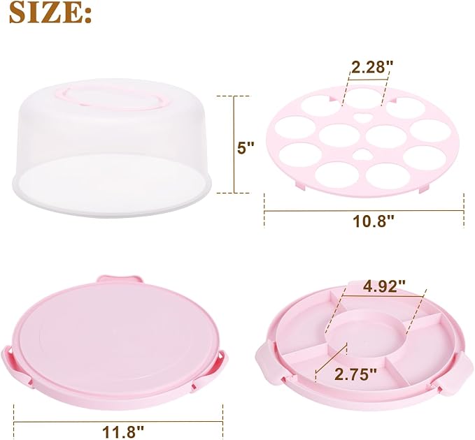 Cake Container - Cake Holder for 10 in Cake with 2 Handles Cupcake Carrier | Cake Carrier with Lid and Handle, BPA-Free Plastic Cover Two Sided Base for Transport Pies Nuts Fruit Perfect Gifts