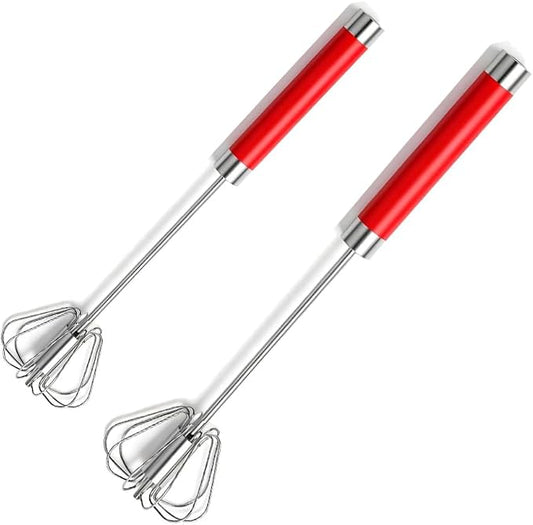 Stainless Steel Semi-Automatic Egg Whisk Set, 2PCS Hand Push Rotary Manual Mixer for Cooking, Whisking, Beating and Stirring (10&12 Inch)