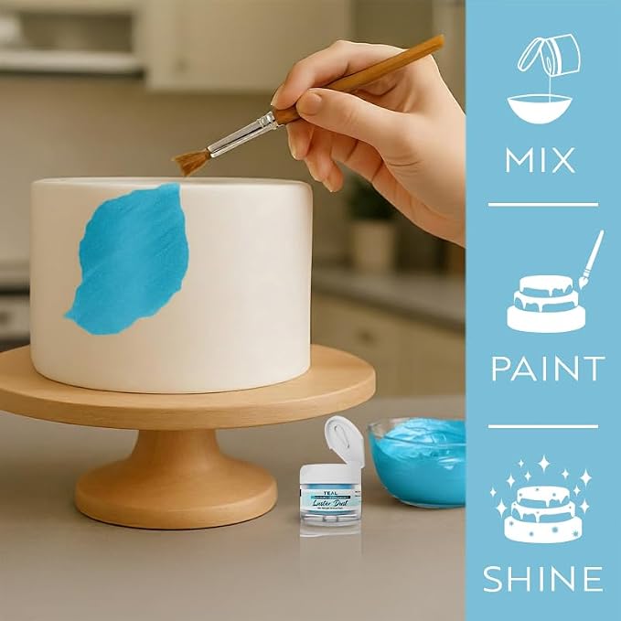 Luster Dust - Teal (4g 1x Jar) | Edible Vegan Dust & Paint for Cake Decorating, Ice Cream, Desserts, Cocktails and Beverages by Bakell