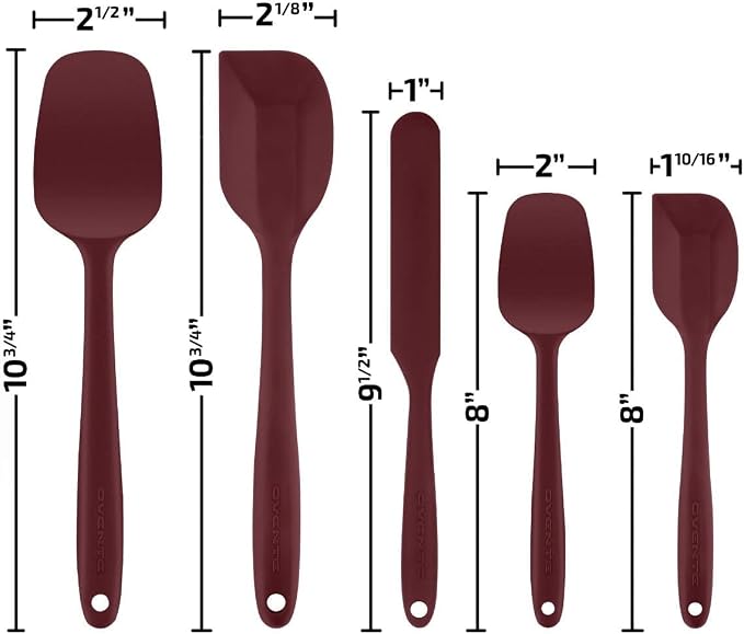 OVENTE Silicone Spatula Set of 5, Food Grade Rubber Spatula with High Heat Resistant, BPA-Free and Dishwasher Safe, Nonstick Kitchen Utensils for Baking, Cooking and Mixing, Red SP12305R