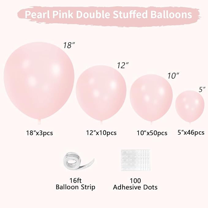 Pearl Pink Double Stuffed Balloons Different Size 115Pcs 5/10/12/18 Inch Pearl Light Pink Balloons Garland kit for Birde to be Wedding Engagement Bridal Shower Birthday Baby Shower Party