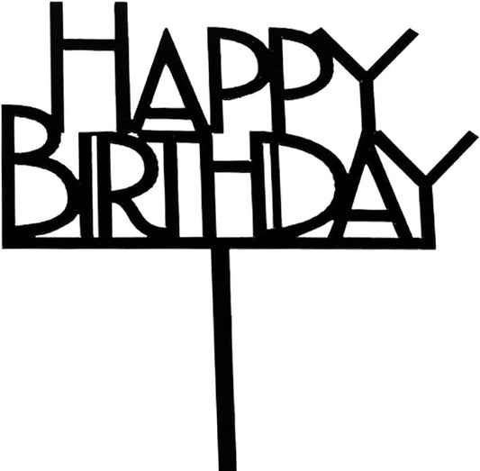 Happy Birthday Cake Topper Birthday cake Topper Decoration Supplies (Black A)