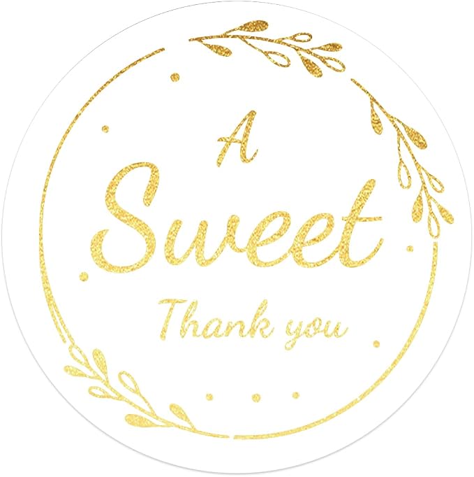 120xA Sweet Thank You Stickers, Gold Round Labels,Gold Foil,Wedding Bag,Sweet Desserts Favors,Birthday Happy Anniversary,Cookie Bakery Stickers,Small Envelope,Self-Adhesive Thank You Labels
