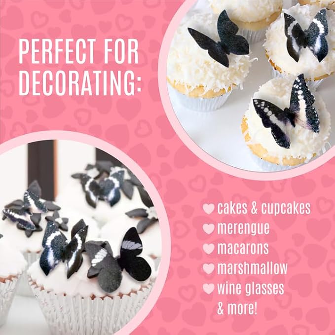 Sugar Robot Inc. Edible Butterflies Small Size Premium Crafted Made in the USA Cake and Cupcake Toppers, Decoration (black) set of 24