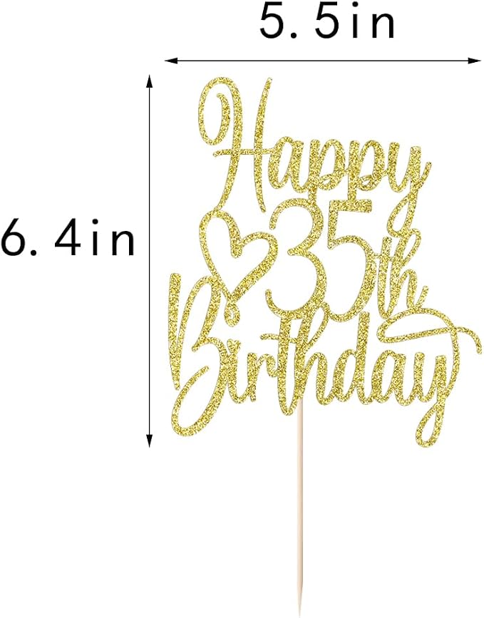 Gold Glitter Happy 35th Birthday Cake Topper - Cheers to 35 Years Cake Topper, 35 & Fabulous Cake Decoration for Hello 35th Birthday Anniversary Party Cake Decorations Supplies
