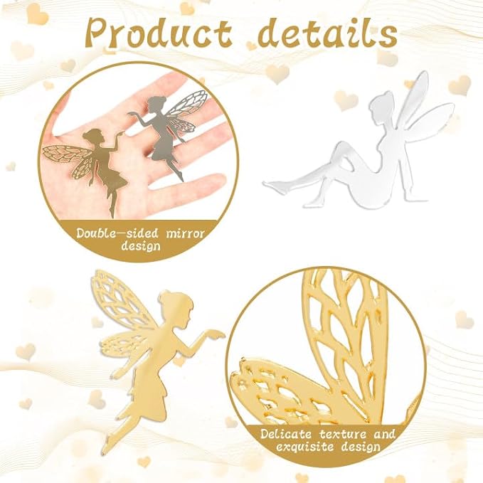 12PCS Gold Fairy Cupcake Toppers Acrylic Fairy Cake Decor for Party Decor | Mirror Design Birthday Party Supplies DIY Gifts Flower Bouquet Pastries Desserts Decor