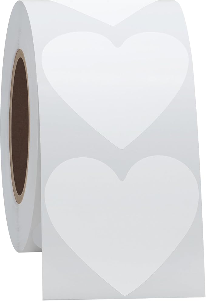 Hybsk 500pcs Heart Shaped Stickers 1.5 inch Labels for Party Decorations Envelopes (White)