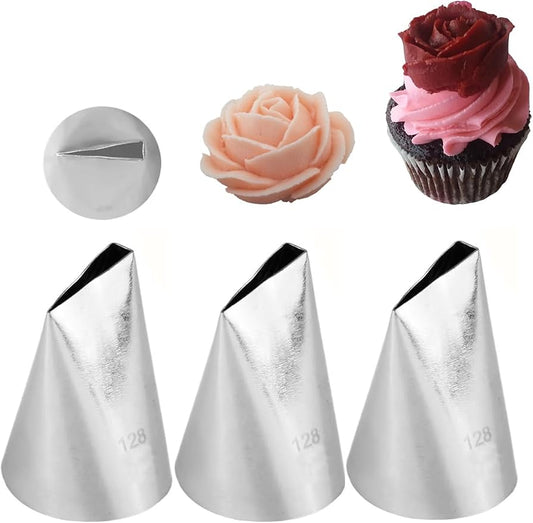 #128 Piping Tip (3-Piece Set), 128 Rose Tip for Petal and Ruffle Designs