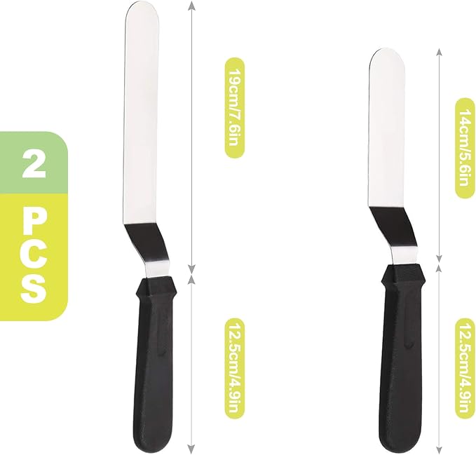 2 Pcs Offset Icing Spatula Set 6 and 8 Inch Angled Stainless Steel Cake Frosting Spatulas for Baking Decorating Smoothing Scraper Tools for Cakes
