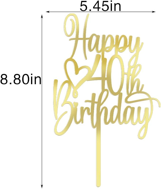 Acrylic Happy 40th Birthday Cake Topper - Cheers to 40 Years Cake Topper, 40 & Fabulous Cake Decoration for Hello 40th Birthday Anniversary Party Cake Decorations Supplies