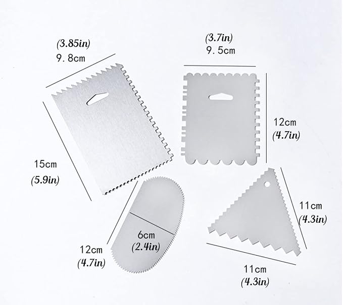 6 Pieces Stainless-Steel Cake Scraper Set, Double Sided Patterned Comb Metal Scraper 9 Inch, Edge Stripe Edge Baking Tools Smoother Scraper for Mousse Butter Cream Cake Decoration