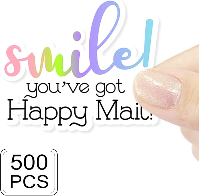Funny Smile You've Got Happy Mail Stickers,Happy Mail Business Order Gift Box Sticker, Small Business Packaging Stickers, 500 PCS