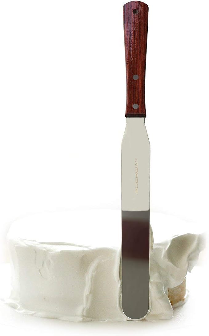 Straight Cake Icing Spatula set of 3 Professional Stainless Steel Cake Decorating Frosting Spatulas, 6"-8"-10" Flexible Resistant Blade, Wooden Handle for Easy Grip