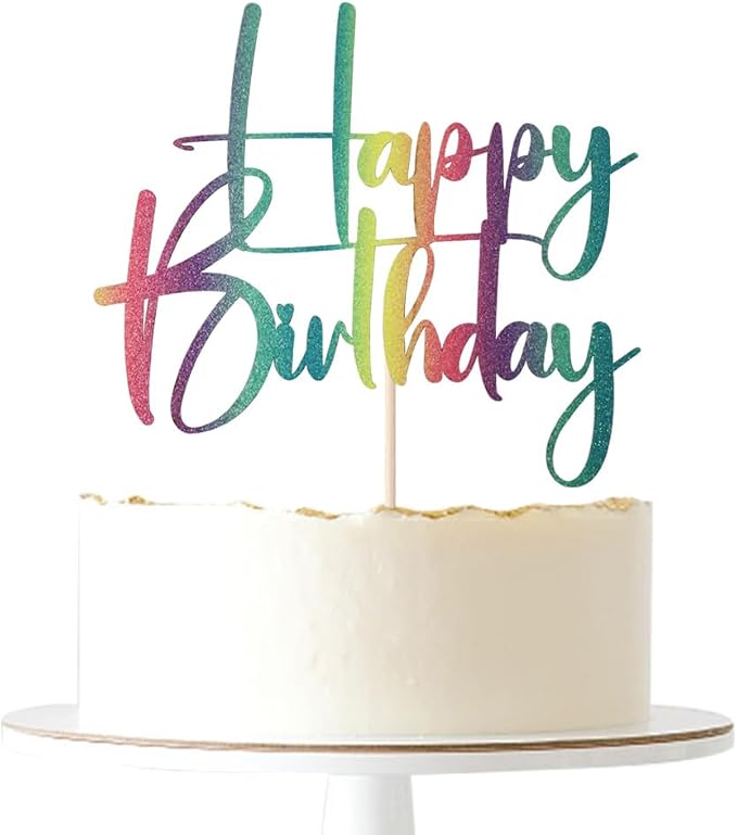 Gold Glitter Happy Birthday Cake Topper, Happy Birthday Cake Bunting Deco, Baby Gender Reveal Party/Anniversary Party Decoration Supplies -colour(7)