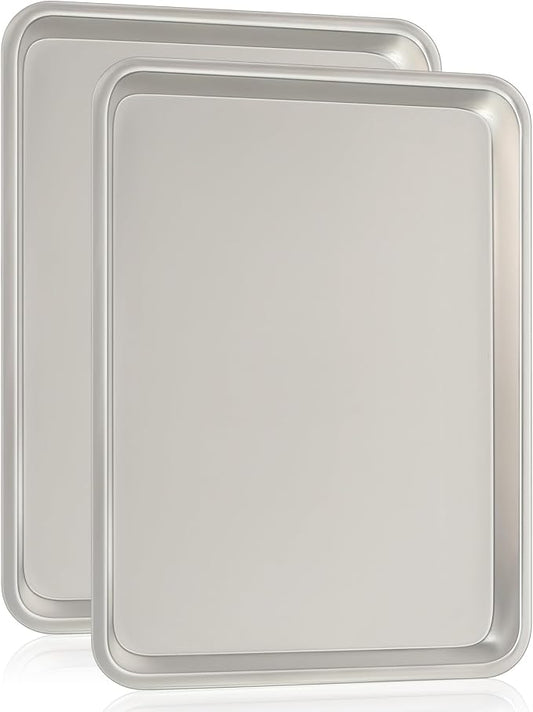 Commercial Quality Baking Sheet Pan Set, Natural Aluminum Cookie Sheet, Umite Chef Encapsulated Galvanized Steel Rim Warp Resistant Baker's Quarter Sheet Pan, Cookie Tray Pans for Baking, Roasting