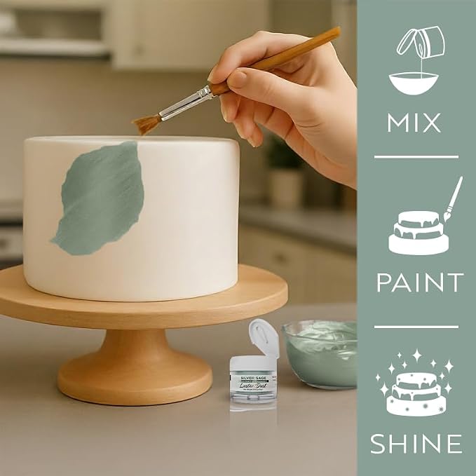 Luster Dust - Silver Sage (4g 1x Jar) | Edible Vegan Dust & Paint for Cake Decorating, Ice Cream, Desserts, Cocktails and Beverages by Bakell