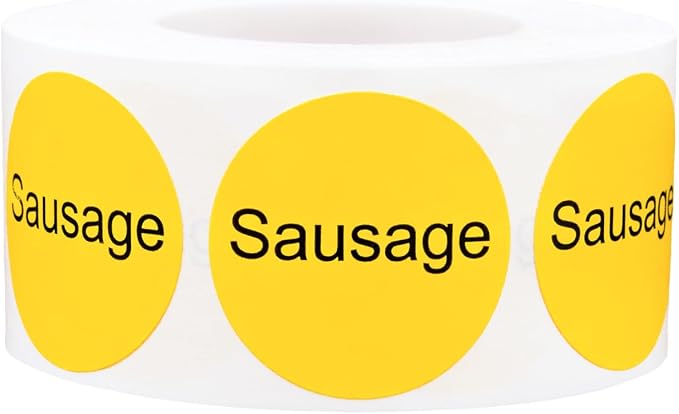 Yellow Sausage Deli Labels 1 Inch Round Circle Dot 500 Total Adhesive Stickers