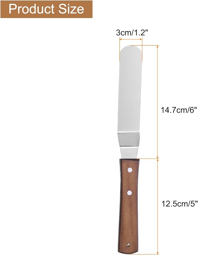 uxcell Icing Spatula with 6 Inch Stainless Steel Bent Blade Cake Angled Scraper Offset Frosting Spatula with Wood Handle for Cake Decorating, Smoothing Frosting, Baking, Wood Color