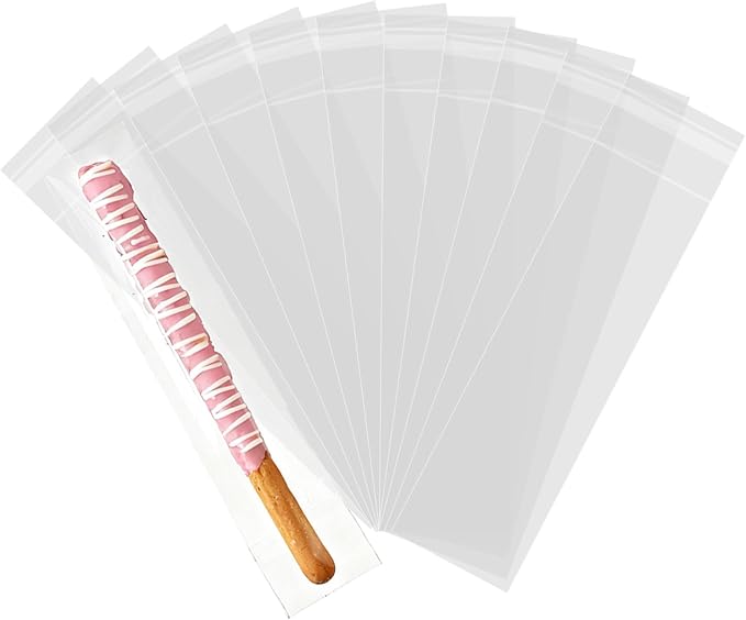 200 Pcs Self Sealing Cellophane Bags, 3x11 Inches Cookie Bags, Resealable Cellophane Bags Self Adhesive for Bakery Cookies Candy Snack