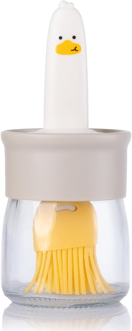 6.8oz Oil Dispenser Bottle with Brush for Kitchen, Basting Bottle, Silicone Basting Brush, for Cooking BBQ Kitchen, White