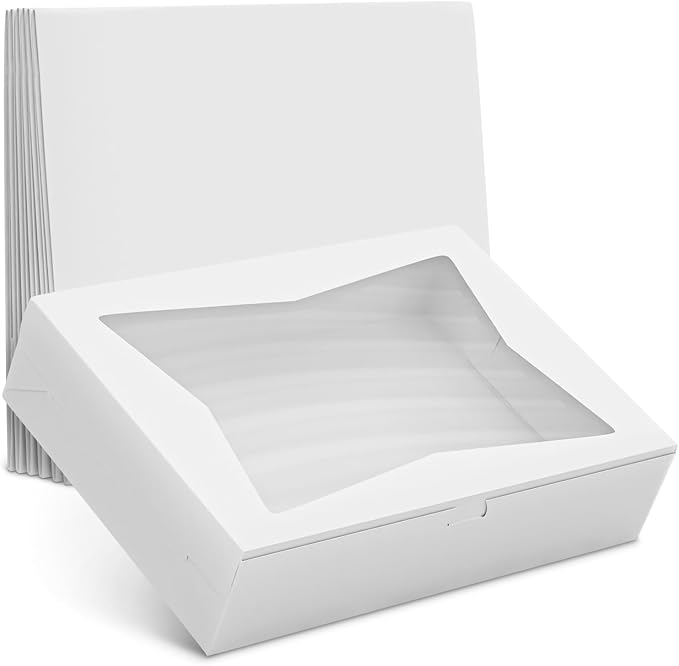 20Pcs Half-Sheet Cake Boxes 19x14x4" - White Bakery Boxes with Window, Pastry and Dessert Box Set for Holiday Desserts Gifts & Presentation, Glossy Flip Top Boxes for Cakes, Cupcakes, Cookies & Donuts