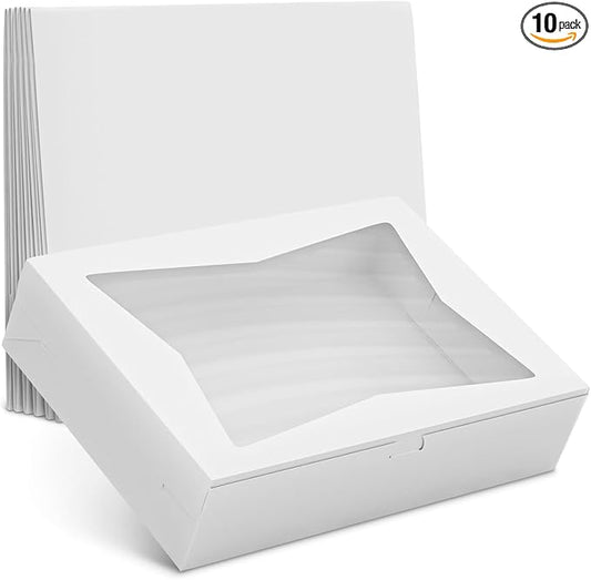 10 Pcs Cake Box with Window 19x14 – Rectangular Half Sheet Cake Box Glossy Finish – Bakery Boxes for Cakes, Cupcakes and Pastries – Cardboard Packaging for Transport, Storage and Dessert Presentation
