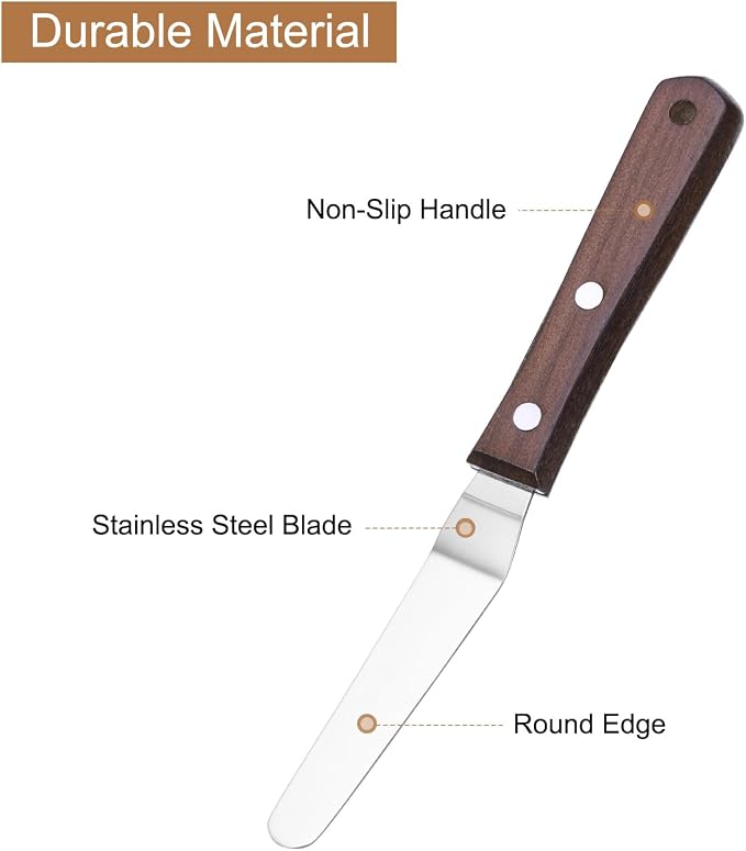 uxcell Icing Spatula with 4 Inch Stainless Steel Bent Blade Cake Angled Scraper Offset Frosting Spatula with Wood Handle for Cake Decorating, Smoothing Frosting, Baking, Wood Color