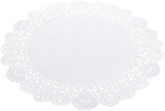 Restaurantware Pastry Tek 12 x 12 Inch Lace Doilies 100 Decorative Tableware Placemats - Disposable Round White Paper Table Doilies For Birthdays Or Weddings Table Decor