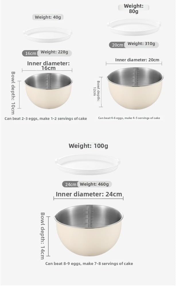 304 Stainless Steel Mixing Bowls with Lids, Nested Metal Bowl Set for Cooking Salad Dough Egg Whisking, Stackable Kitchen Prep Storage Containers(16CM Yellow)
