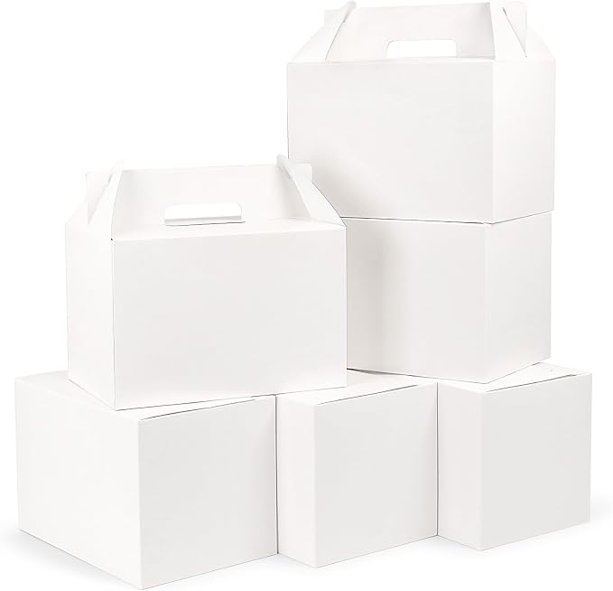 TryDrem 30 Pack Large Gable Boxes with Handles, 9x6x6 Inch Spacious Capacity Party Favor Boxes, White Treat Box for Gifts, Bread, Cookies, Lunch, Bakery, Wedding, Birthday, Picnic