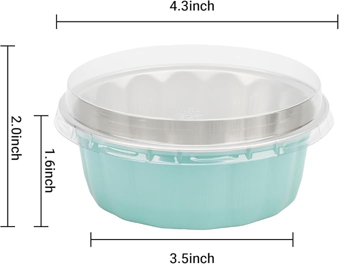 Beasea Disposable Ramekins 8oz, 100 Pack Aluminum Foil Cups with Lids Lake Blue, Disposable Creme Brulee Muffin Cupcake Baking Cup Mini Pudding Cups for Party Wedding Birthday