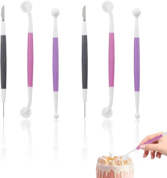 6 Pcs Fondant Tools Set for Professionals Cake Decorating Kit with Standard Ball Tool Quilting Stitching Tool and Cutting Blade Pick Tool for Cake Flower Sculpture Pottery Gum Paste, 18cm