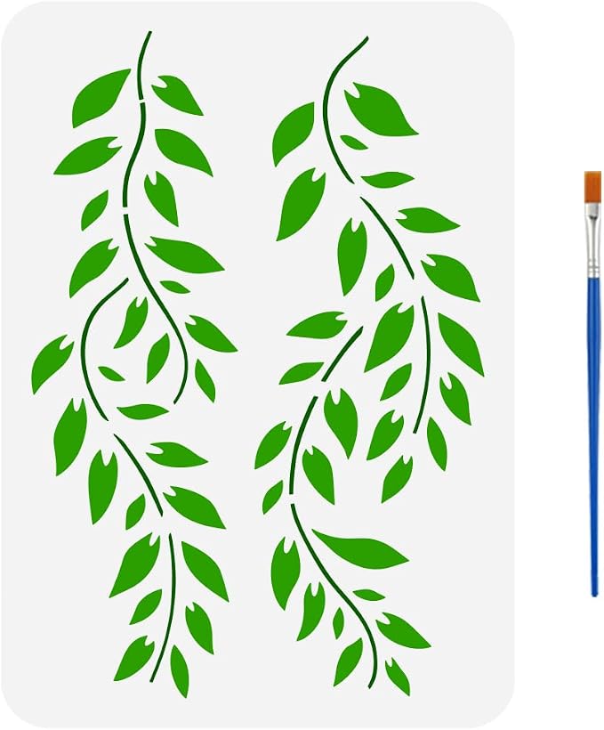 FINGERINSPIRE Willow Branches Stencil for Painting 8.3x11.7inch Plastic PET Willow Leaves Template with Paint Brush Tree Leaf Branch Stencil Infinite Circulation Template for Painting on Wood