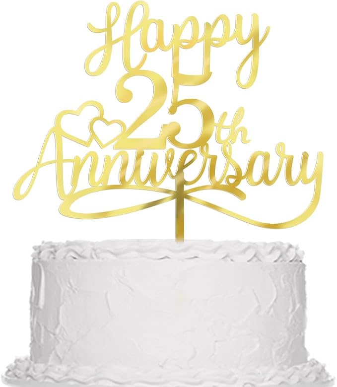 Sleyberoy Acrylic Happy 25th Anniversary Cake Toppers -Wedding Anniversary Party Decorations, 25th Wedding Anniversary, Company Anniversary Party, Birthday Party Decorations (Acrylic 25)