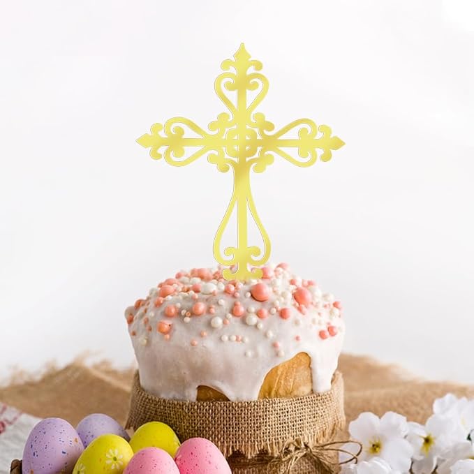 12 Pieces Acrylic gold Cross Cake Topper,Baptism,First Communion,Baby shower cake topper,Religious cake decorations