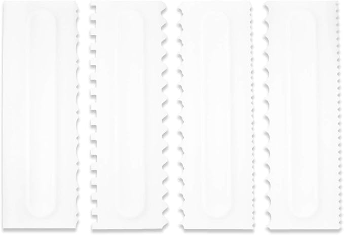 Cake Scraper Set Decorating Comb and Icing Smoother Tool Mousse Butter Cream Cake Edge DIY Tool Plastic Sawtooth Cake Scraper Icing Smoother Comb Set Kitchen Baking Tools Christmas Gift (4 Pack)