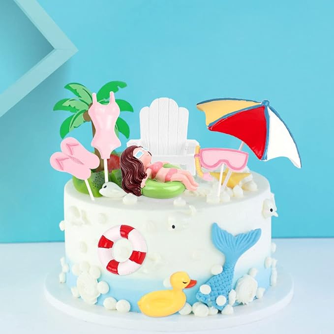 Pink Cake Decoration Beach Cake Toppers Summer Birthday Party Supplies Beach Party Supplies Swimming Pool Party Supplies