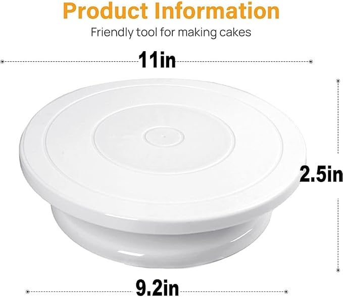 2 PCS Baking Supplies Cake Stand, 11 Inch Cake Decorating Supplies Rotating Stand, for Kitchen Cake Baking (White)