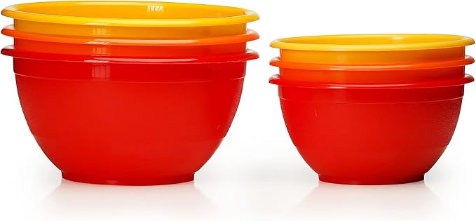 Stephanie Imports Made in USA 6-Piece Set of Prep & Store Plastic Bowls with Clear Lids (BPA-Free and Dishwasher Safe) - Orange, Red and Yellow