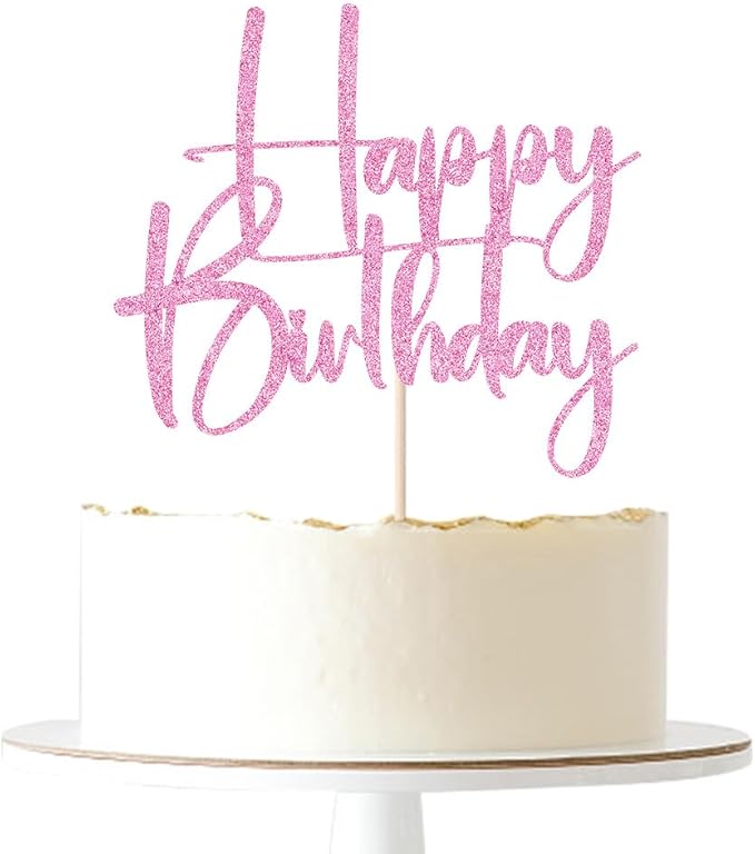 pink Happy Birthday Cake Topper, Happy Birthday Cake Bunting Deco, Baby Gender Reveal Party/Anniversary Party Decoration Supplies (1)