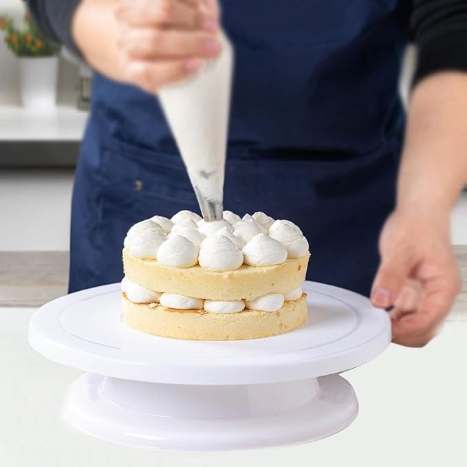 11 Inch Cake Turntable, Smooth 360° Rotating Cake Stand with Non-Slip Base, Professional Food-Grade Cake Decorating Supplies & Baking Spinning Spinner for Display, White