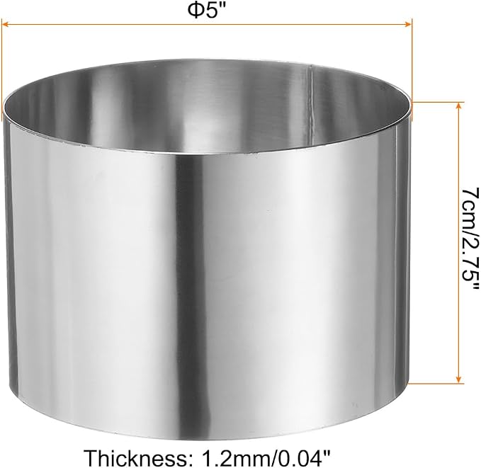 HARFINGTON Round Cake Ring 5 x 2.75 Inch Seamless Stainless Steel Pastry Mousse Dessert Ring Mirror Coating for Baking Cooking Making Tool