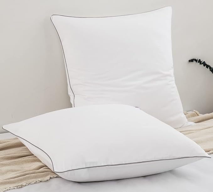 DAUAOTO Euro Shams 26"x26" Square Pillow Cushion Cover 2 Pieces Set Microfiber (White with Decorative Grey Piping)