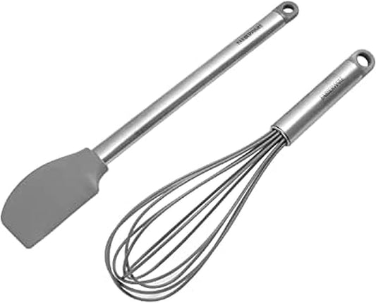 Farberware Pro Whisk and Spatula Set, Stainless Steel Handles with Heat Resistant Silicone Heads, 2-Piece Baking and Cooking Kitchen Utensils Set, Dishwasher Safe