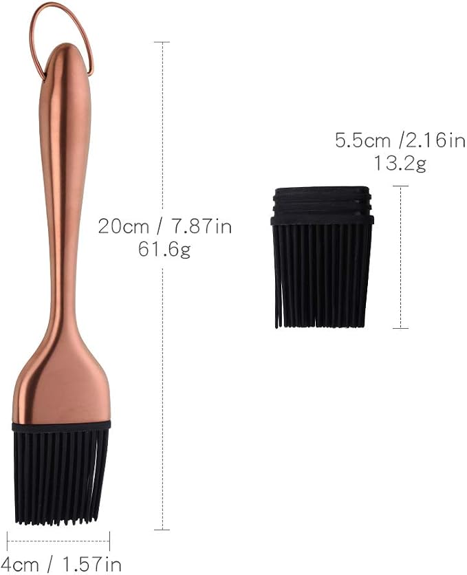 2 Pack Grill Basting Brush with 2 Pack Back Up Silicone Brush Heads, No Shed Bristles Stainless Steel Handles Heatproof Rust Resistant, Pastry Brushes for Kitchen Cooking BBQ,Dishwasher Safe Rose Gold